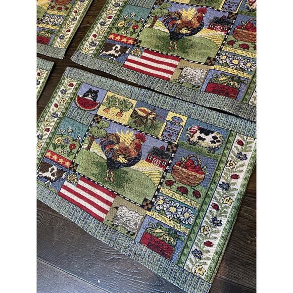 Americana Tapestry Farmhouse Rooster Placemats Set of 4 VINTAGE - Picture 2 of 3